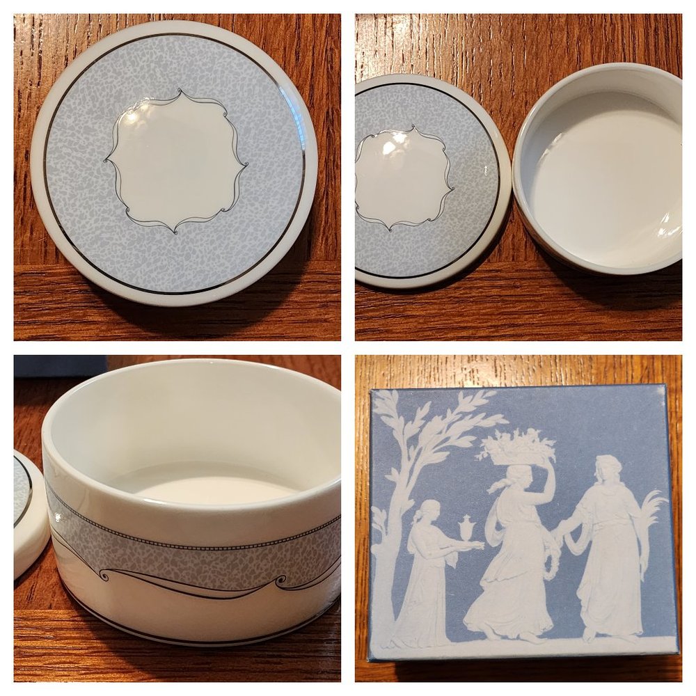 Wedgewood Bone China Trinket/ Jewelry Box, Gift/ Ring Box, Vintage Blue & White
